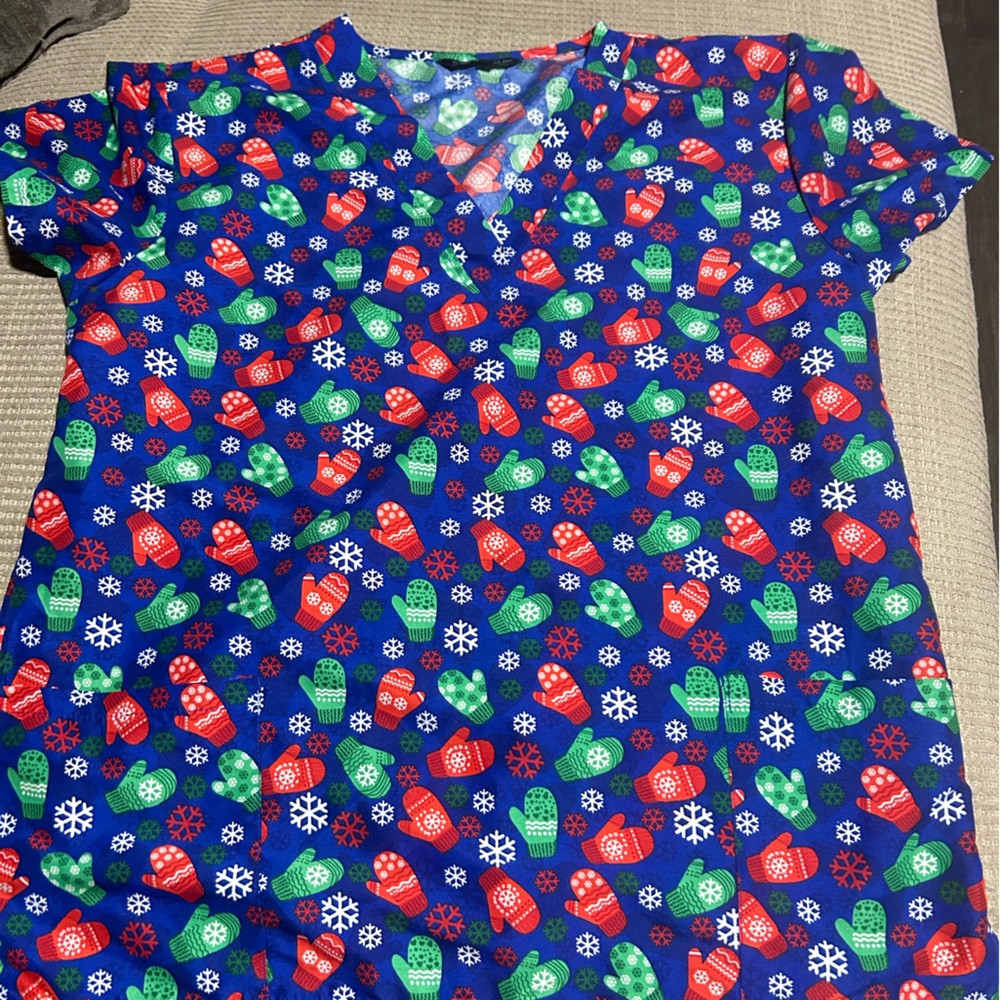 Women’s crop top Holiday Mittens Blue, Red & Green